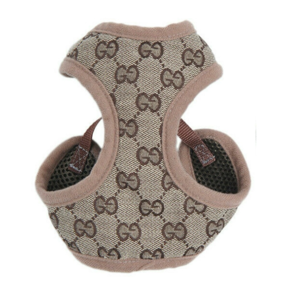GG inspired dog harness and leash set Brown